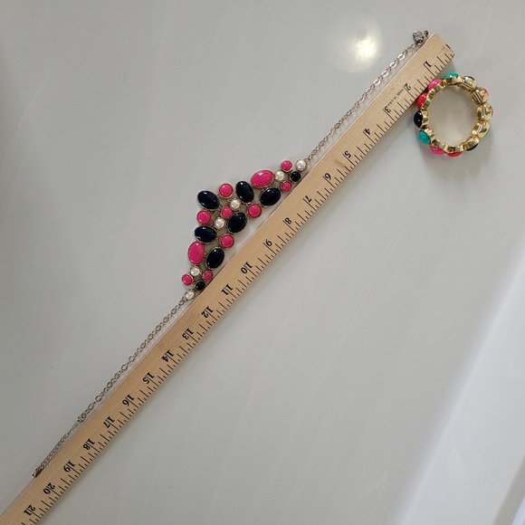 CHARMING CHARLIE navy, pink, and faux pearls on gold-tone - Picture 7 of 10